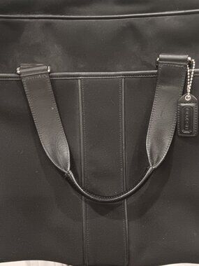 Coach 2 way black genuine leather briefcase / laptop bag with strap